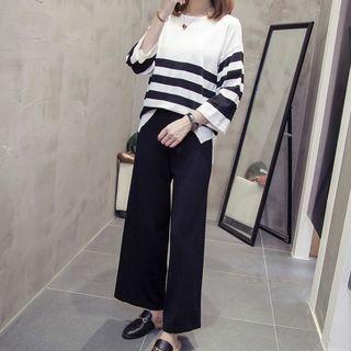Set: Striped Knit Top + Wide Leg Pants
