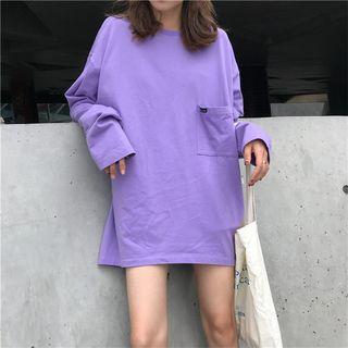 Long-sleeve Round Neck Pocket T-shirt