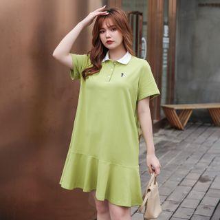 Short-sleeve Dog Embroidered A-line Polo Dress