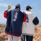 Long-sleeve Two-tone Letter Print Baseball Jacket