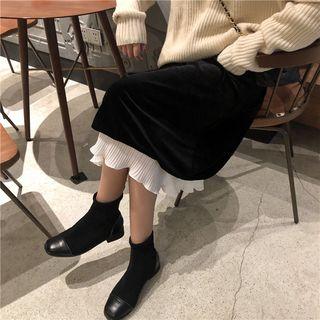 Velvet Panel Midi Skirt Black - One Size