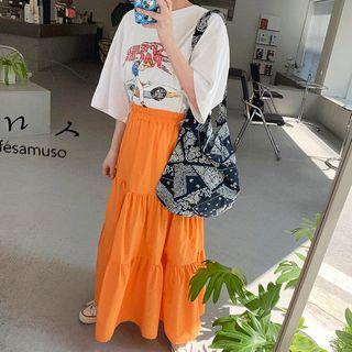 Band-waist Flared Maxi Tiered Skirt