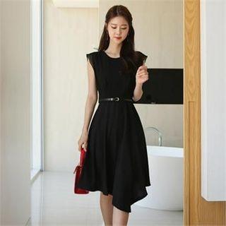 Hanky-hem Chiffon Dress With Belt