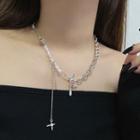 Rhinestone Star Beaded Chain Necklace Silver - One Size