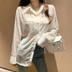 Long-sleeve Sequined Trim Chiffon Shirt