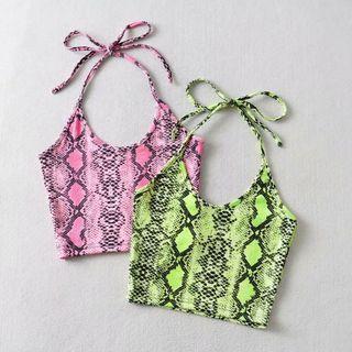 Halter-neck Snakeskin Print Top