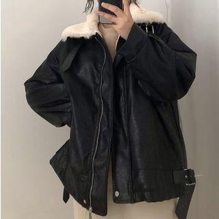 Oversize Faux Leather Biker Jacket Black - One Size