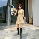 Belt-cuff Pleated Mini Trench Dress Beige - One Size