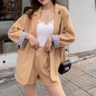 Set: Plaid Panel Single-button Blazer + Shorts Yellow - One Size