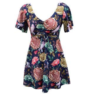 Short-sleeve Flower Print Swimdress (various Design)