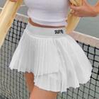 High-waist Lettering Mini Pleated Skirt
