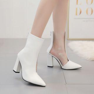 Transparent Panel Block Heel Pointed Short Boots