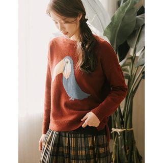 Bird Print Wool Blend Sweater