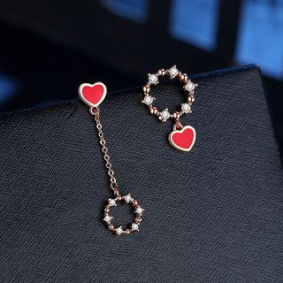 Rhinestone Mini Hoop & Heart Drop Earring As Shown In Figure - One Size