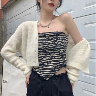Strapless Zebra Print Asymmetrical Top Zebra Print - Black & White - One Size