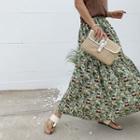Ruffled Floral Maxi Skirt Brown - One Size