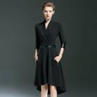 3/4-sleeve Polka Dot Chiffon A-line Sheath V-neck Slim Dress