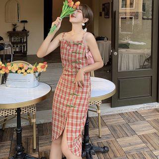 Sleeveless Plaid Qipao Dress
