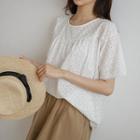 Round-neck Crochet Blouse Ivory - One Size