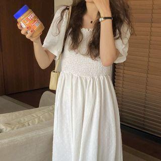 Short-sleeve Square-neck Embroidered Printed Dress
