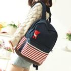 Bear Applique Striped Dotted Canvas Backpack