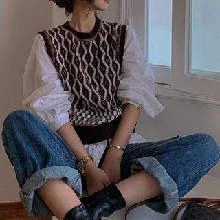 Mock Two-piece Patterned Panel Knit Top