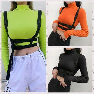 Long-sleeve Buckled Turtleneck Crop Top