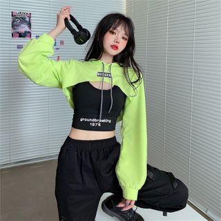 Lettering Cropped Tank Top / Cropped Hoodie