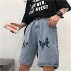 Butterfly Print Denim Shorts
