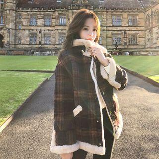 Plaid Faux Shearling Buttoned Jacket