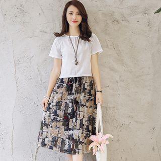 Set: Short Sleeve T-shirt + Drawstring Midi Skirt