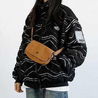 Stand-collar Striped Fleece Jacket