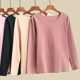 Long-sleeve Plain Seamless T-shirt