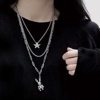 Rabbit Pendent Layered Chain Necklace / Bear Pendent Layered Necklace