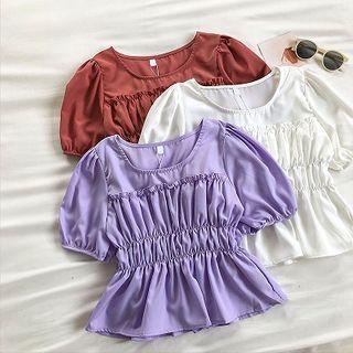 Plain Crewneck Frilled Ruffled-trim Top