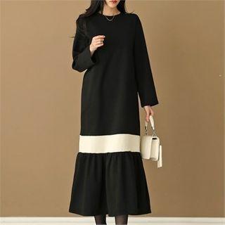 Frilled-hem Contrast-trim T-shirt Dress