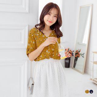 Miniature Floral V-neck Top
