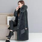 Furry Hood Snap-buttoned Coat