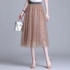 Dotted Midi A-line Mesh Skirt Khaki - One Size