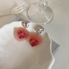 Rhinestone Heart Resin Dangle Earring Type A - 1 Pair - Silver & Pink - One Size