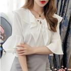 Elbow-sleeve Tie-front Chiffon Blouse