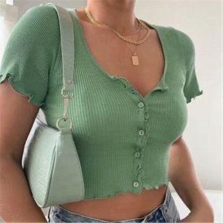 Lettuce Edge Short-sleeve Cropped Ribbed T-shirt