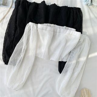 Off-shoulder Eyelet Cropped Blouse