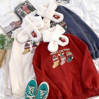 Long-sleeve Christmas Print Sweatshirt + Scarf