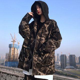 Tie-dye Hooded Zip Denim Jacket
