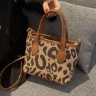 Leopard Print Faux Leather Bucket Crossbody Bag