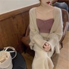 Set: Knit Bandeau + Midi A-line Skirt + Cardigan