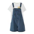 Short-sleeve T-shirt / Denim Dungaree Shorts