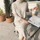 Turtleneck Cashmere Blend Knit Dress Ivory - One Size