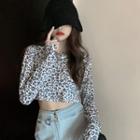 Long-sleeve Leopard Cropped T-shirt